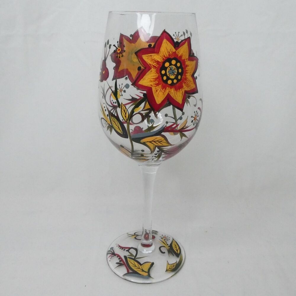 Pier 1 Carynthum Wine Goblet Glass Floral 10496879 Excellent Condition‎ 9in 16oz